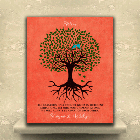 Gift For Sister Family Tree Roots Remain As One Personalized Gift For Sister From Sisteror Sister-In_Law Wedding Poem Tree Gift For Mom and Dad Custom Art Print #LT-1112