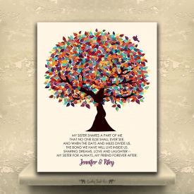Sister Shares A Part of Me Personalized Gift For Sister From Brother or Sister Colorful Fruit Wedding Tree Birthday Thank You Custom Art Print #LT-1166
