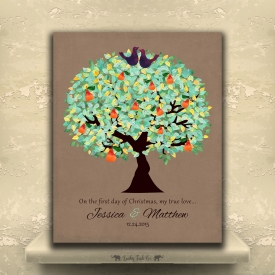Partridge In A Pear Tree First Christmas Together Gift For Couple Taupe Background #1183