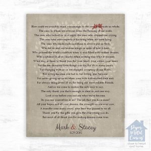 Thank You Poem Wedding Wall Plaque Gift for Parents LTC-1135