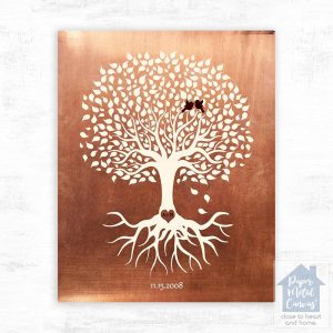 Copper White Tree with Roots 7th Anniversary Wall Plaque Gift for Couple LTC-1196