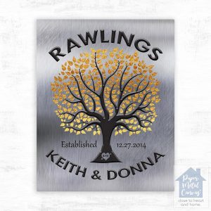 Tin Gold Tree Family Name 10th Anniversary Wall Plaque Gift for Couple LTC-1214