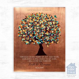 Copper Autumn Tree and Sheet Music 7th Anniversary Wall Plaque Gift for Couple LTC-1336