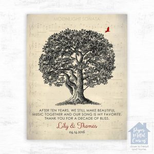 Oak Tree and Sheet Music 10th Anniversary Wall Plaque Gift for Couple LTC-1340