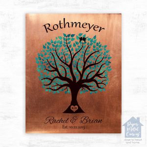 Copper Turquoise Silhouette Tree 7th Anniversary Wall Plaque Gift for Couple LTC-1377