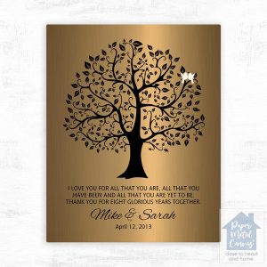 Brass Onyx Curly Tree 8th Anniversary Wall Plaque Gift for Couple LTC-1378