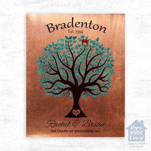 Copper Turquoise Tree 7th Anniversary Wall Plaque Gift for Couple LTC-1385