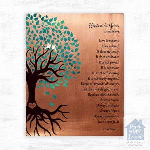 Copper Half Turquoise Tree 7th Anniversary Wall Plaque Gift for Couple LTC-1410
