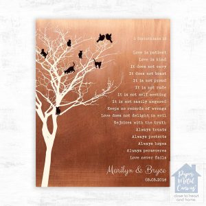 Copper Branchy Tree with Cats 7th Anniversary Wall Plaque Gift for Couple LTC-1417