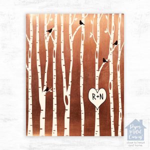 Copper Birch Tree Forest 7th Anniversary Wall Plaque Gift for Couple LTC-1428