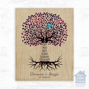 Wood Countdown Tree 5th Anniversary Wall Plaque Gift for Couple LTC-1434