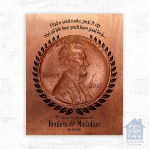 Copper Penny Coin 7th Anniversary Wall Plaque Gift for Couple LTC-1467