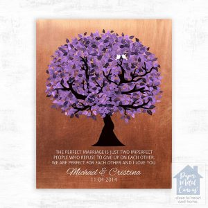 Copper Purple Tree 7th Anniversary Wall Plaque Gift for Couple LTC-1479