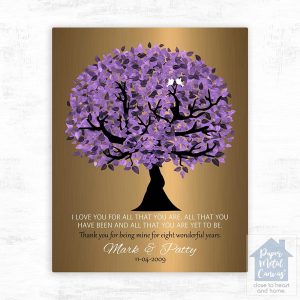 Brass Purple Tree 8th Anniversary Wall Plaque Gift for Couple LTC-1481