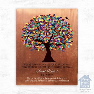 Copper Autism Puzzle Leaf Tree Teacher Appreciation Wall Plaque Gift for Educator LTC-1497