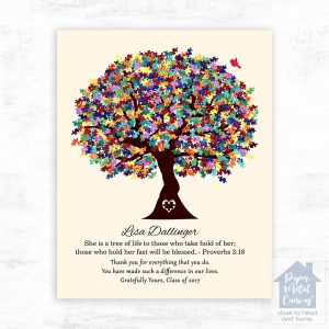 Autism Puzzle Leaf Tree Teacher Appreciation Wall Plaque Gift for Educator LTC-1499