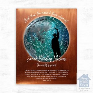 Copper Moon and Star Map graduation Wall Plaque Gift for Graduate LTC-1574