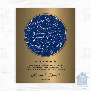 Brass Star Map 8th Anniversary Wall Plaque Gift for Couple LTC-1742