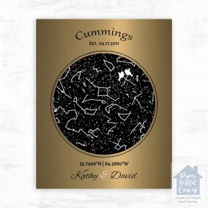 Brass Star Map 8th Anniversary Wall Plaque Gift for Couple LTC-1743