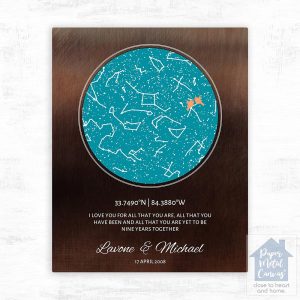 Bronze Star Map 9th Anniversary Wall Plaque Gift for Couple LTC-1745