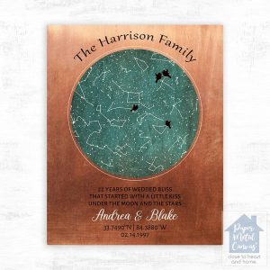 Copper Star Map 22nd Anniversary Wall Plaque Gift for Couple LTC-1749