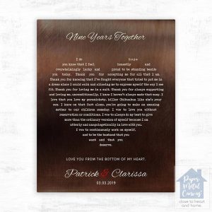 Bronze Heart Shape Song Lyrics 9th Anniversary Wall Plaque Gift for Couple LTC-1787