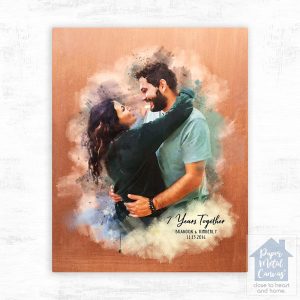 Copper Watercolor Portrait 7th Anniversary Wall Plaque Gift for Couple LTC-1837