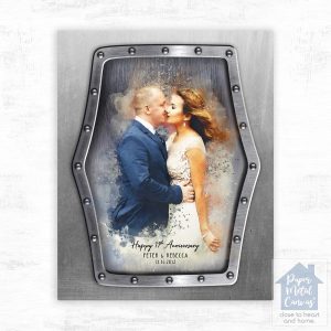Steel Watercolor Portrait 11th Anniversary Wall Plaque Gift for Couple LTC-1838