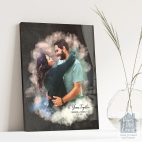 Relocation concept. A smiling cheerful multiracial couple in embraces lookin in each other eyes