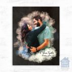 Relocation concept. A smiling cheerful multiracial couple in embraces lookin in each other eyes