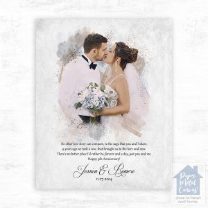 Cotton Watercolor Portrait 9th Anniversary Wall Plaque Gift for Couple LTC-1853