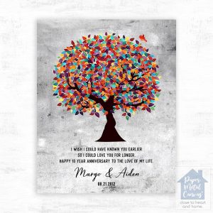 Tarnished Tin Colorful Spring Tree 10th Anniversary Wall Plaque Gift for Couple LTC-1907