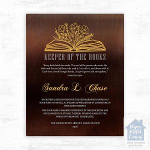 Bronze Open Book with Flowers Recognition Wall Plaque Gift for Librarian LTC-2105