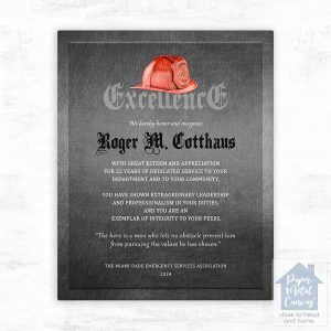 Tin Firefighter Helmet Excellence Retirement Wall Plaque Gift for Fire Fighters LTC-2107