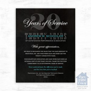 Tin 20 Years of Service Employee Appreciation Wall Plaque Gift for Employee LTC-2109