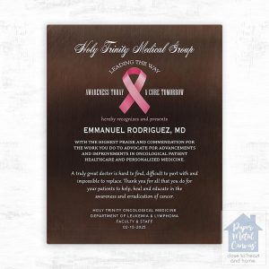 Bronze Cancer Awareness Ribbon (Any Color) Recognition Wall Plaque Gift for Doctor LTC-2113
