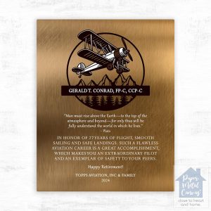 Bronze Airplane Pilot Biplane Service Award Retirement Wall Plaque Gift for Pilot LTC-2131
