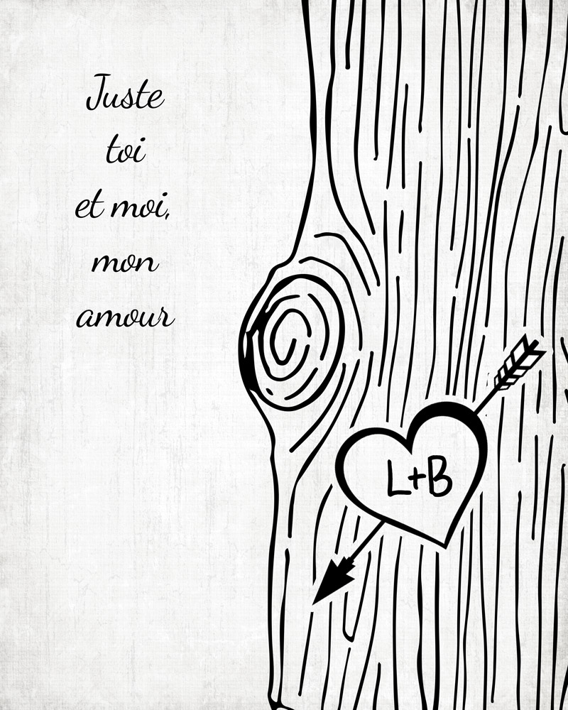 Customize Carved Initials in Tree Trunk Valentine Poster